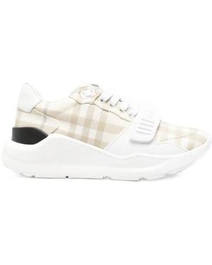 Burberry Check-Pattern Touch-Strap Sneakers - White