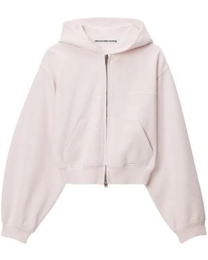 Alexander Wang Zip-Up Hoodie W/ Logo Print - Pink