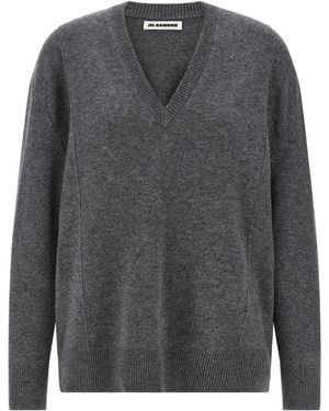 Jil Sander Long Sleeve V-Neck Jumper - Grey