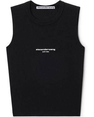 Alexander Wang Logo-Print Fitted Tank Top - Black