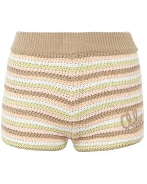 Chloé Chloé Crochet Logo Detailed Mini Shorts - Natural