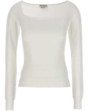 McQueen Long Sleeved Square-Neck Knitted Top - White