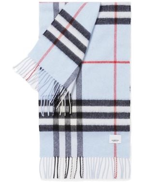 Burberry Checked Fringed-Edge Scarf - Blue