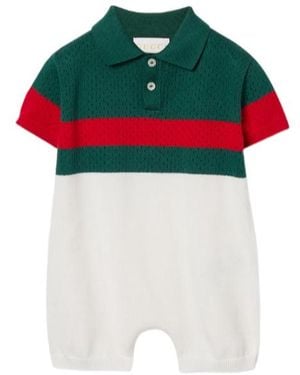 Gucci Signature-Stripe Eyelet-Detailing Romper - Red