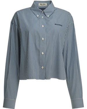 Miu Miu Micro Pinstripe Poplin Shirt - Blue