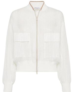 Brunello Cucinelli Striped Bomber Jacket - White