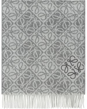 Loewe Monogram Jacquard Fringed Scarf - Gray