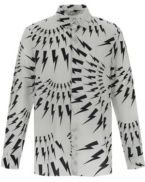 Neil Barrett Thunderbolt-Print Cotton Shirt - White