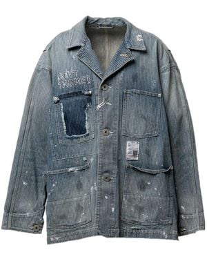 Maison Mihara Yasuhiro Chore Stripe-Pattern Paint-Splatter Denim Jacket - Blue