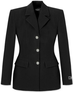 Versace Grain-De-Poudre Button-Up Blazer - Black