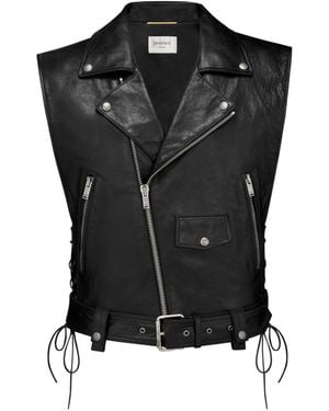 Saint Laurent Zip Detailed Lace-Up Biker Vest - Black