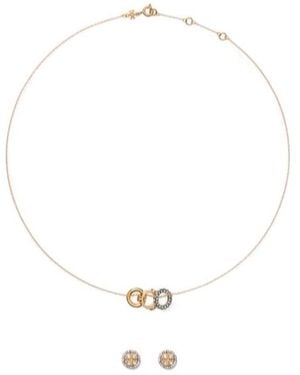 Tory Burch Crystal-Embellished Logo-Detail Necklace And Earrings Set - White