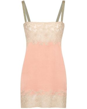 Saint Laurent Silk Satin Lace Slip Dress - Pink