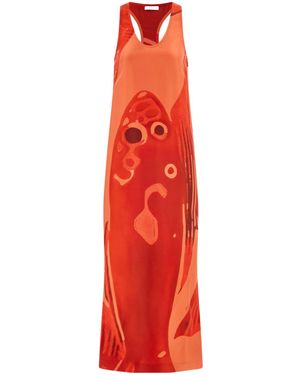 Ferragamo Fish Print Silk Dress - Red