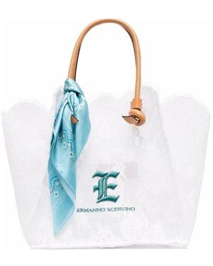 Ermanno Scervino Floral-Lace Logo Tote Bag - Blue