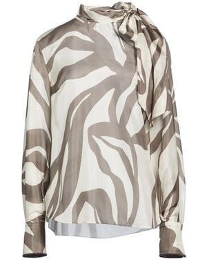 Brunello Cucinelli Twotone Bow Satin Shirt - Grey