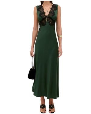 RIXO London V-Neck Lace Spliced Satin Maxi Dress - Green