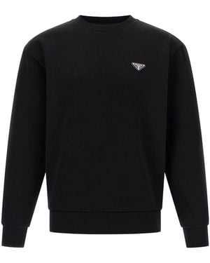 Prada Logo Plaque Crewneck Sweatshirt - Black