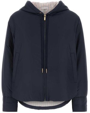 Thom Browne Hooded Curved Hem Down Overshirt - Blue