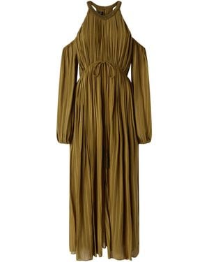 Pinko Long-Sleeved Pleated Midi Dress - Green