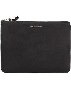 Comme des Garçons Comme Des Garçons Wallet Logo Printed Zip-Up Pouch - Black