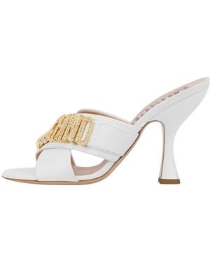 Moschino 110Mm Logo-Plaque Mules - White