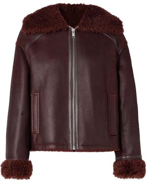 Yves Salomon Shearling-Trimmed Leather Jacket - Brown