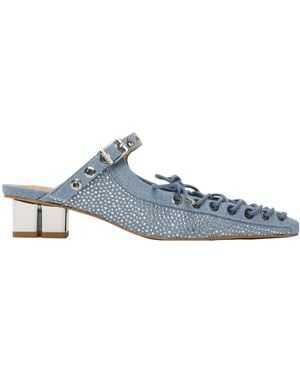Ganni 35Mm Denim-Effect Lace-Up Mules - Blue
