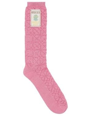 Gucci Logo-Patch Perforated-Knit Socks - Pink