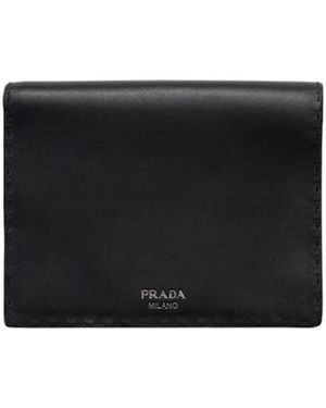 Prada Antiqued Leather Wallet - Black