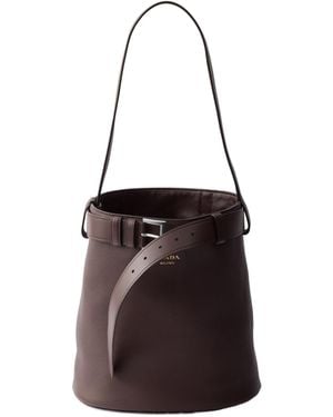 Prada Buckle Leather Bucket Bag With Belt - White