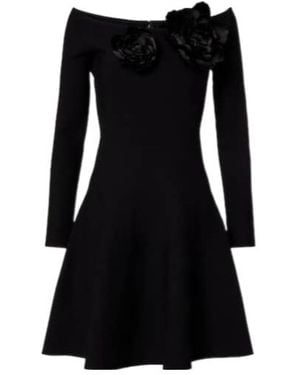 Oscar de la Renta Floral-Appliqué Off-Shoulder Minidress - Black