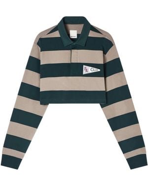 Emporio Armani Eagle Club, Cropped Oversized-Stripe Jersey Polo Shirt With Patch - Green