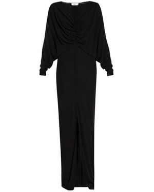 Saint Laurent Draped V-Neck Long-Sleeved Dress - Black