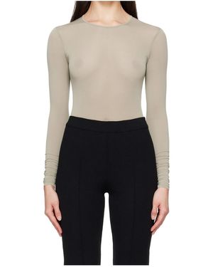 Wardrobe NYC Round Neck Semi-Transparent Bodysuit - Black