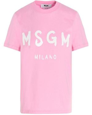 MSGM Logo Print Round-Collar T-Shirt - Pink