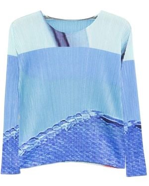 Pleats Please Issey Miyake Pleats Please Issey Miyake City Collage Long Sleeve Top - Blue