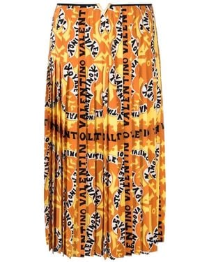 Valentino Logo-Print Midi Skirt - Orange