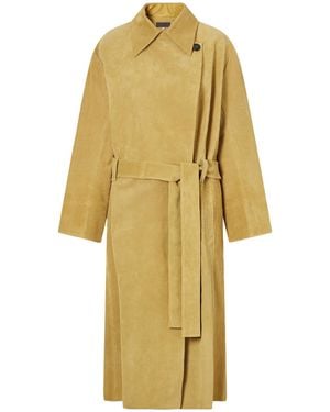 Stouls Belted Corduroy Suede Coat - Yellow