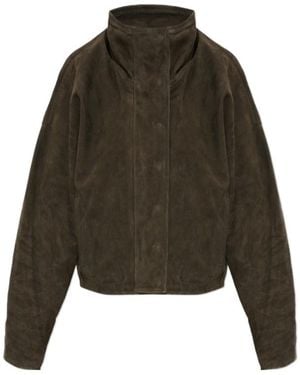 AllSaints High-Necked Long-Sleeved Leather Jacket - Green
