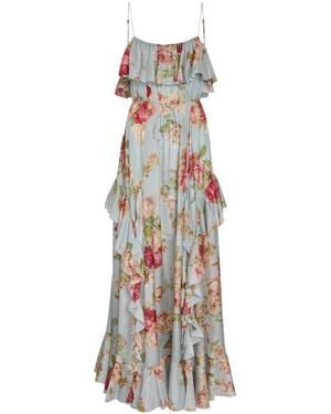 Zimmermann Floral-Print Ruffled Silk Maxi Dress - White