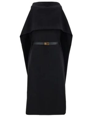 Ferragamo Belted Midi Dress With Billowing Front Panel - Black