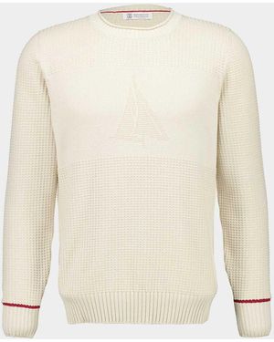 Brunello Cucinelli Long Sleeved Straight Hem Jumper - Natural