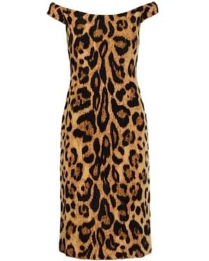 Oscar de la Renta Leopard-Print Off-Shoulder Midi Dress - Metallic