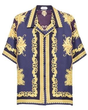 Versace Barocco-Print Short-Sleeve Shirt - Blue