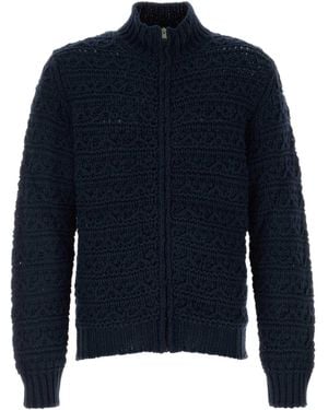 Canali Textured Full Zip Cardigan - Blue