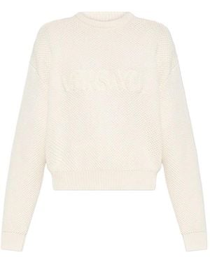 Versace Logo-Embroidered Crewneck Sweater - White