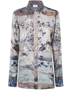 Pierre Louis Mascia Floral-Print Silk Shirt - Grey