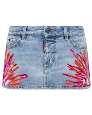 DSquared² Embroidered Denim Mini Skirt - Blue