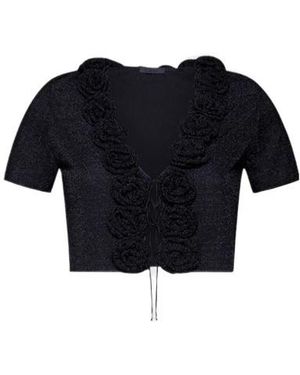Oséree Oséree Rose-Embellished V-Neck Top - Black